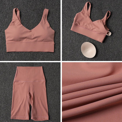 Nylon Short Sets Womens Clothing Sports Bra Cycling Shorts Workout Set Women's Tracksuit Gym Yoga Sexy Outfit Women 2023