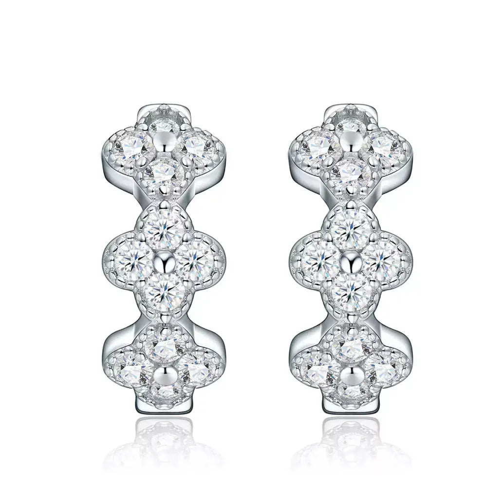 1.7mm D Color Moissanite Hoop Earrings for Women 925 Sterling Silver Four Leaf Clover Huggie Earring Flower Jewelry