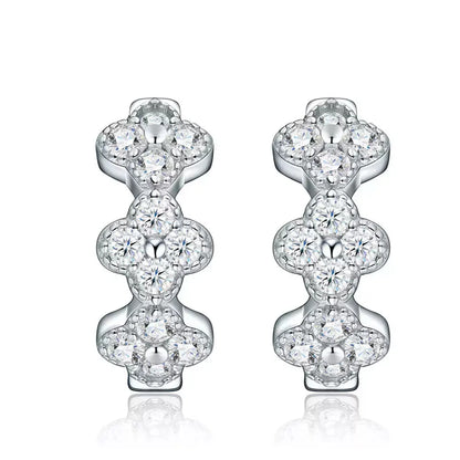 1.7mm D Color Moissanite Hoop Earrings for Women 925 Sterling Silver Four Leaf Clover Huggie Earring Flower Jewelry