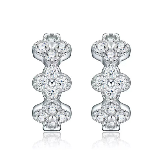 1.7mm D Color Moissanite Hoop Earrings for Women 925 Sterling Silver Four Leaf Clover Huggie Earring Flower Jewelry
