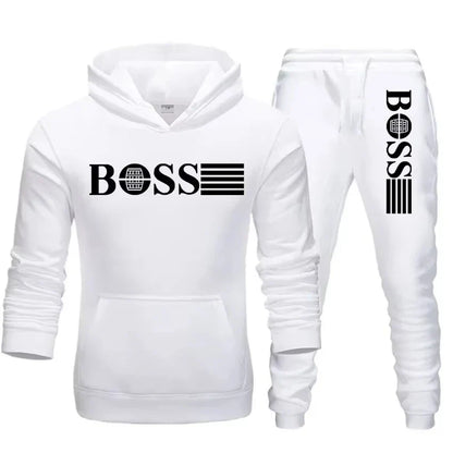 Winter and autumn fleece thickened hooded pullover sweater jacket for men, casual sports outfit, two-piece set for men