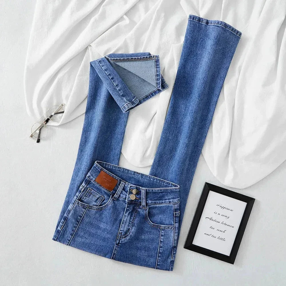 High-waist Stretch Split Flare Jeans Denim Trousers