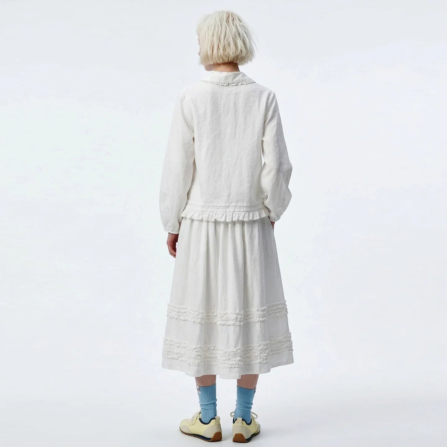 Artistic ruffled half skirt for women, imakokoni 2026 spring forest style white midi skirt, versatile 265387