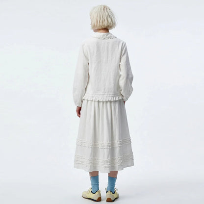 Artistic ruffled half skirt for women, imakokoni 2026 spring forest style white midi skirt, versatile 265387