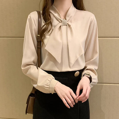 Blusas Mujer De Moda 2024 Long Sleeve Blouse Women Bow Collar Chiffon Blouse Shirt Tops Women Blouses Shirts Blusa Camisas F335