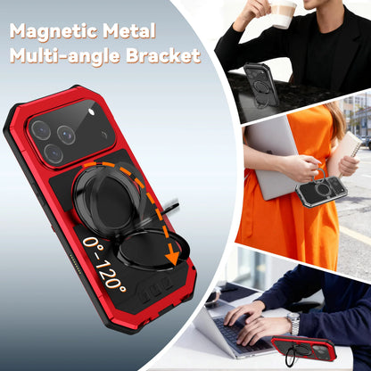 Metal Bracket Magnetic Aluminum Case For iPhone 17 Pro Max Built-in Kickstand Glass Screen Protection Screws Bumper Cover