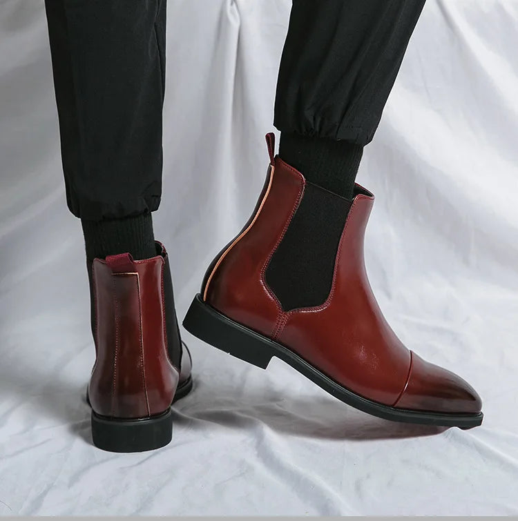 Autumn winter pointed toed male Boots Redsoled high top leather shoe English casual Chelsea boot Fashion comfortable men's shoes