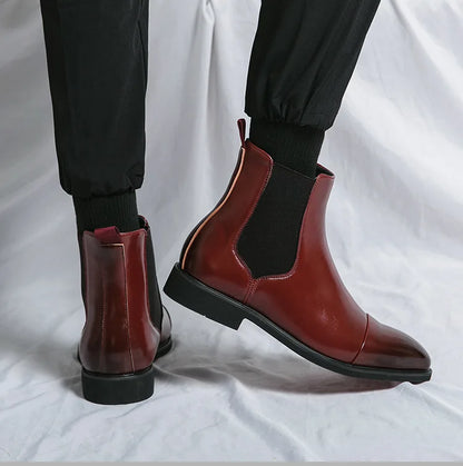 Autumn winter pointed toed male Boots Redsoled high top leather shoe English casual Chelsea boot Fashion comfortable men's shoes