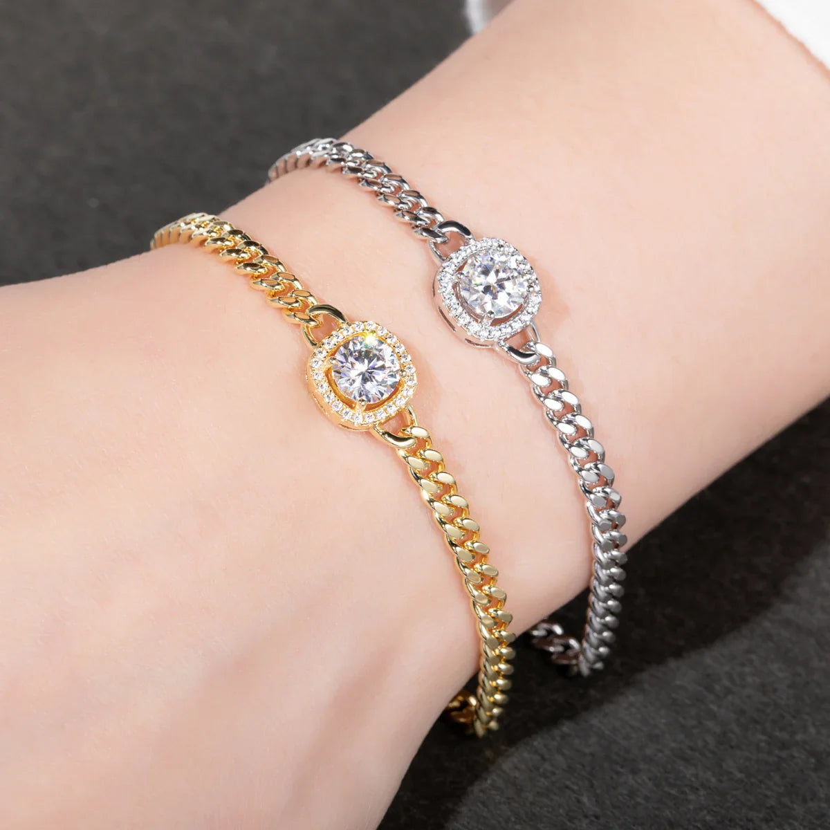 Moissanite Cuban Bracelet On Hand 925 Sterling Silver 18K White Gold Plated  Adjustable Bracelets for Woman Jewelry