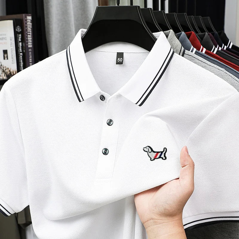 100% pure cotton summer new men's trendy shortsleeved luxury customized business casual polo shirt designer brand badge T-shirt