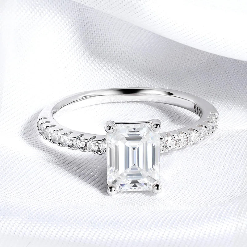 1-4CT Emerald/radiant Cut Moissanite Ring for Women Engagement Wedding Bride 100% Sterling Silver 925 Jewelry Certified