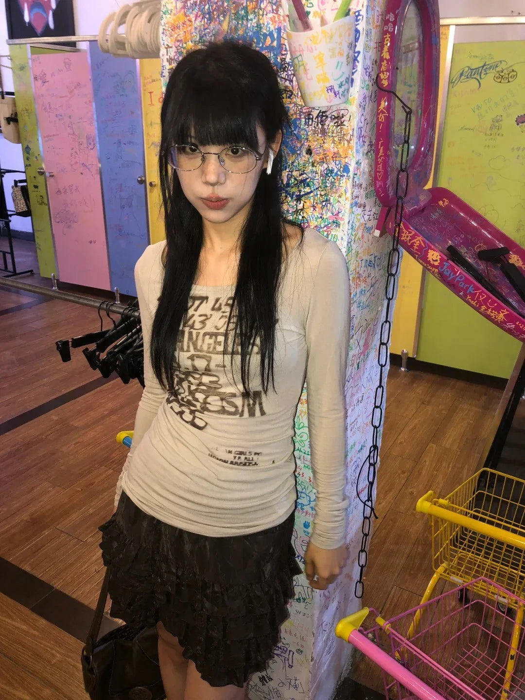Karrram Camiseta Japonesa Y2k com Estampa de Letras Trashy Estilo Anos 2000 Blusas Caneladas de Manga Comprida Vintage Harajuku Streetwear Retrô Americano