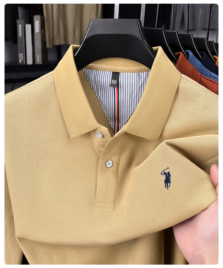 High end brand 100% cotton long sleeve polo shirt fashion luxury pony embroidery business casual comfort new Paul men's T-shirt