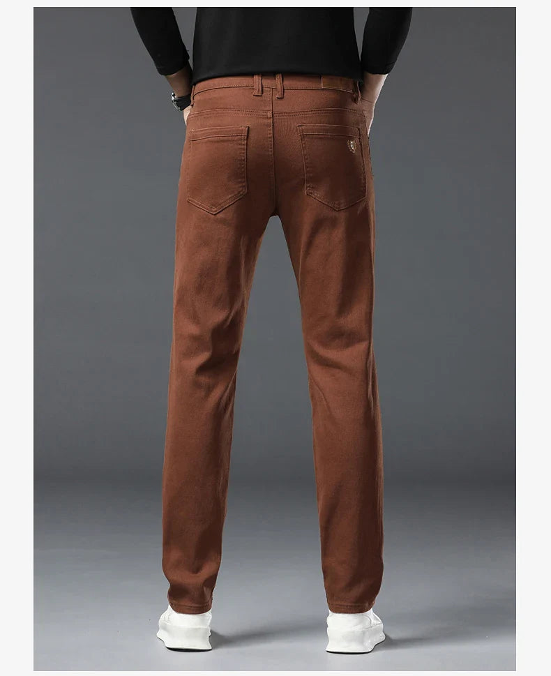 Straight Fashion Men's Jeans Solid Color Casual Business Stretch Washed Denim Trousers Breathable Streetwear Trendy Male Pants