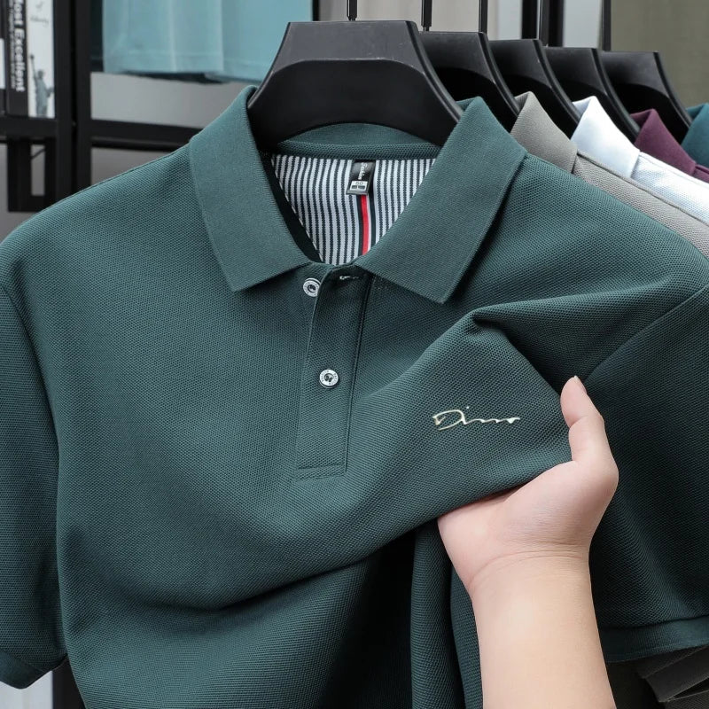 Brand 100%pure cotton short sleeve polo shirt men's new fashion letter embossed business casual solid color summer lapel T-shirt
