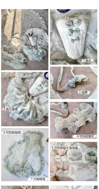 High Street Women's Mint Green Strapless Bowknot Sweet Fairy Organza Dress 2024 New Elegant Big Bow Trailing Party Wedding Dress