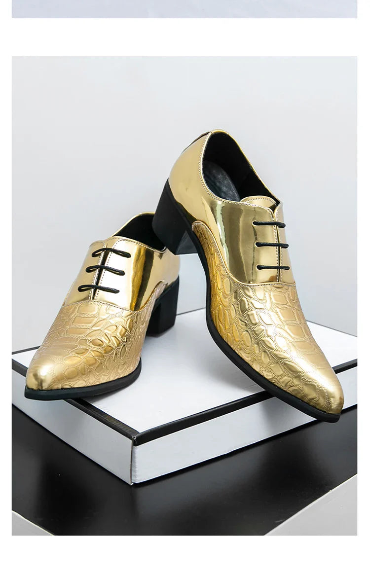 Luxury Wedding Dress Men High Heel Shoes Design Blue Man Patent Leather Shoes Party Men Pointed Toe Formal Shoes Zapatos Oxfords