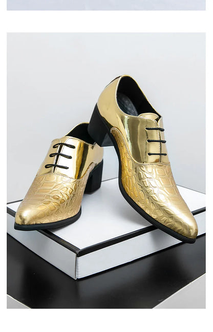 Luxury Wedding Dress Men High Heel Shoes Design Blue Man Patent Leather Shoes Party Men Pointed Toe Formal Shoes Zapatos Oxfords