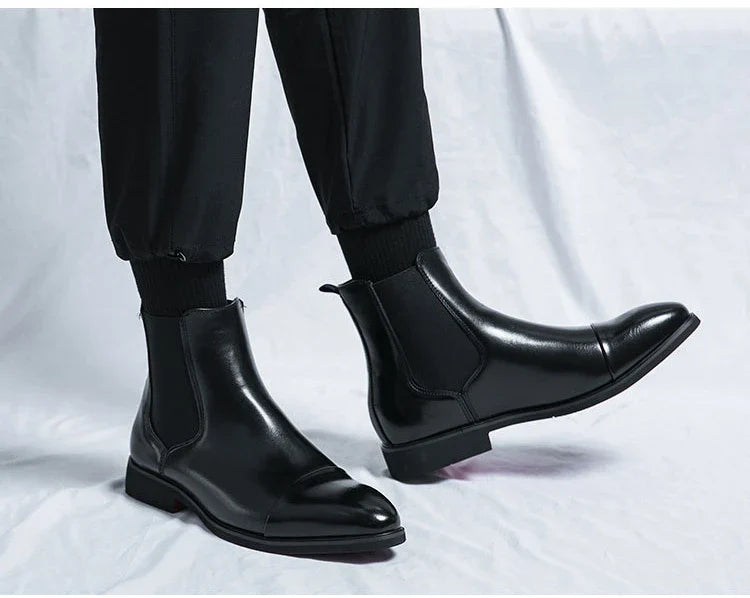 Autumn winter pointed toed male Boots Redsoled high top leather shoe English casual Chelsea boot Fashion comfortable men's shoes
