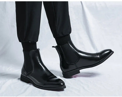 Autumn winter pointed toed male Boots Redsoled high top leather shoe English casual Chelsea boot Fashion comfortable men's shoes