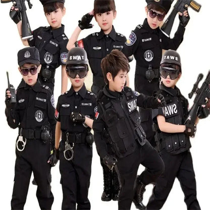 Children Halloween Policeman Cosplay Costumes Kids Carnival Police Uniform 110-160cm Boys Army Policemen Soldier 7 Pcs/Sets