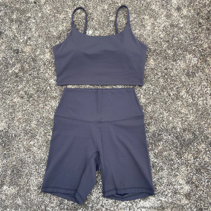 Yoga Clothes Set 2 Piece Gym Sports Shorts Set Women Sexy Back Bra Top High Waist Shorts Fitness Suit Running Workout Tracksuit