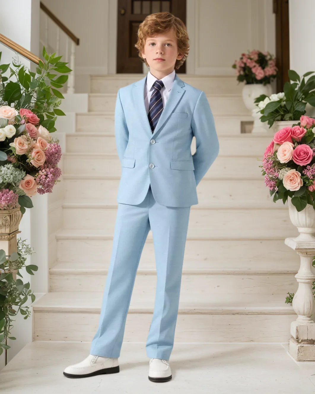 Boys Suit 5-piece Jacket Vest Pants Pocket Shirt Tie Random Casual Formal Wedding Teen Suit Dress School Uniform Size 4-16Y