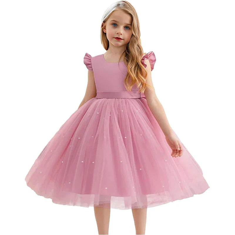 My Little Ponys Toddler Girls Pink Princess Dress Baby Girl Birthday Party Tutu Gown Backless Bow Beading Costume