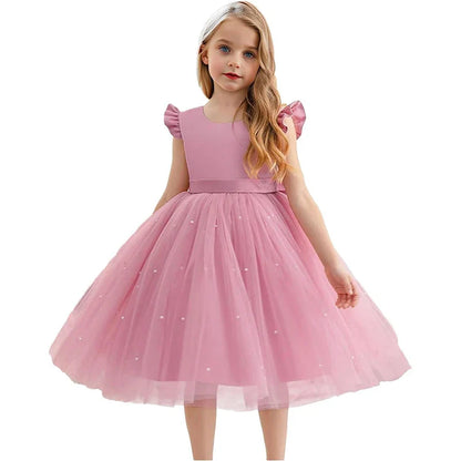 My Little Ponys Toddler Girls Pink Princess Dress Baby Girl Birthday Party Tutu Gown Backless Bow Beading Costume