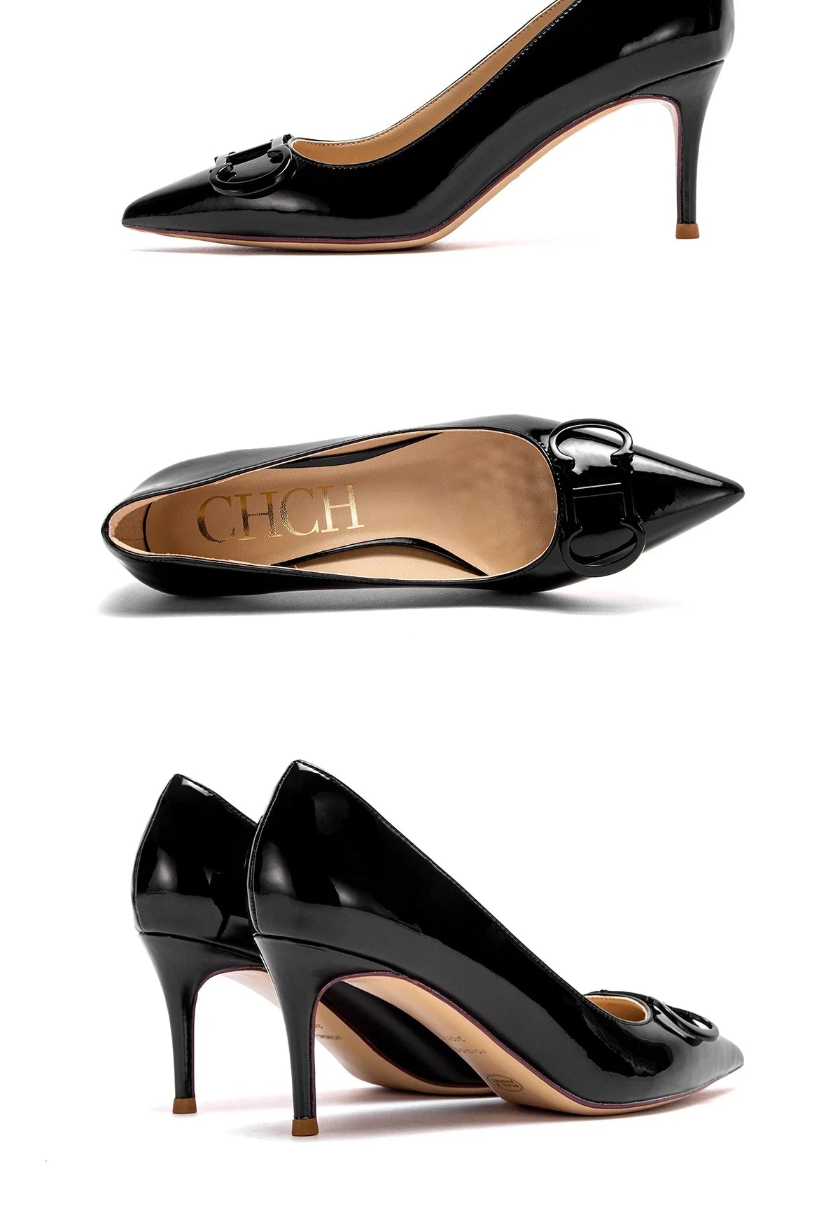 Woman's High Heels Black  New Lacquer Leather Women's Business Wedding Shoes 7cm