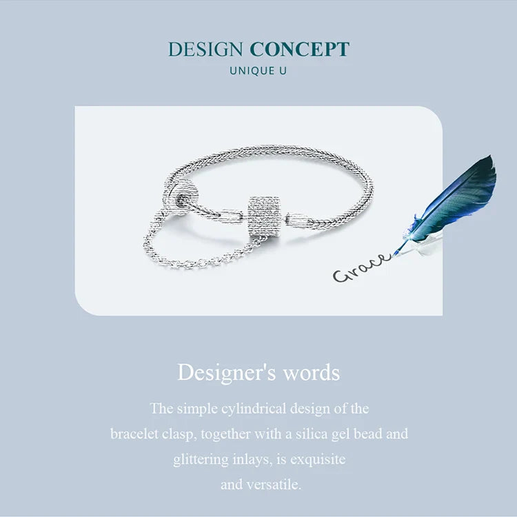 Authentic 925 Sterling Silver Basic Charm Bracelet with Safty Chain Women Beads and Pendant DIY Bracelet BSB103