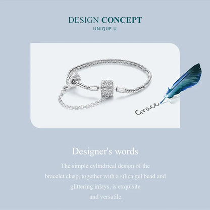 Authentic 925 Sterling Silver Basic Charm Bracelet with Safty Chain Women Beads and Pendant DIY Bracelet BSB103
