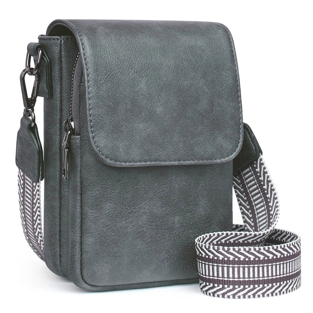 Fashionable New Retro Pu Leather Women's Wide Shoulder Strap Single Shoulder Crossbody Bag with Lid Small Square Bag