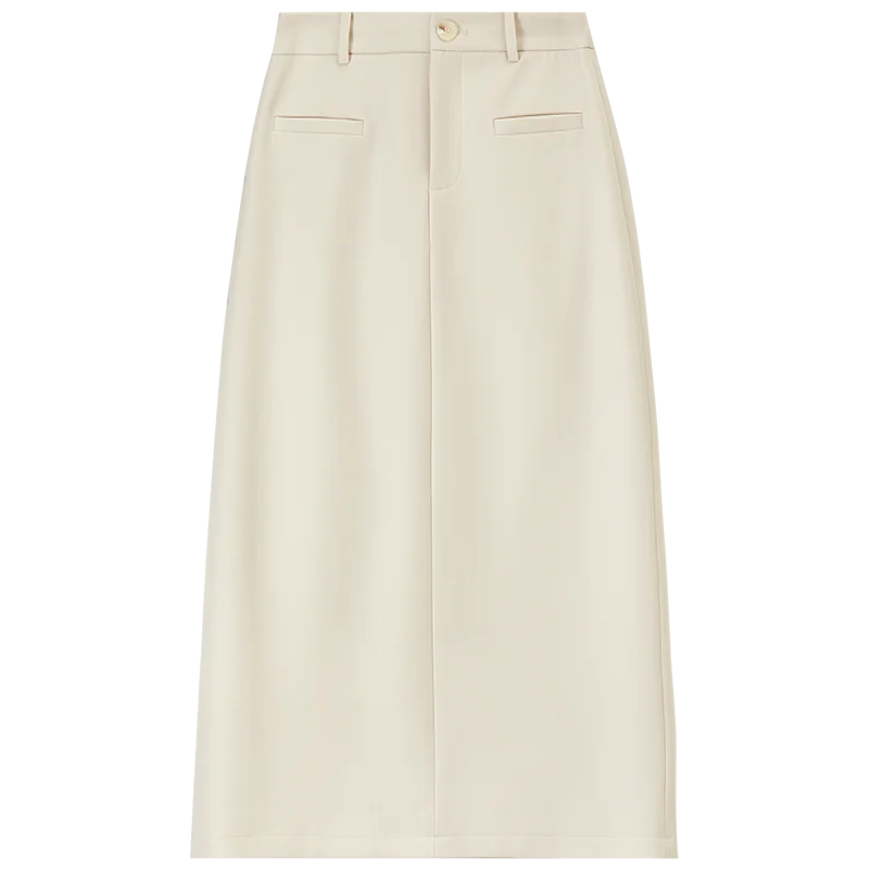 Retro Straight Tube Midi Skirt For Women Spring 2026 Preppy Style High Waist Slimming Split Mid Length Skirt 151Q59211