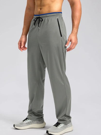 2025  Men's Comfort Sports Pants Solid Color Breathable Quick Drying Loose Fit Basketball Running Straight Leg Trousers