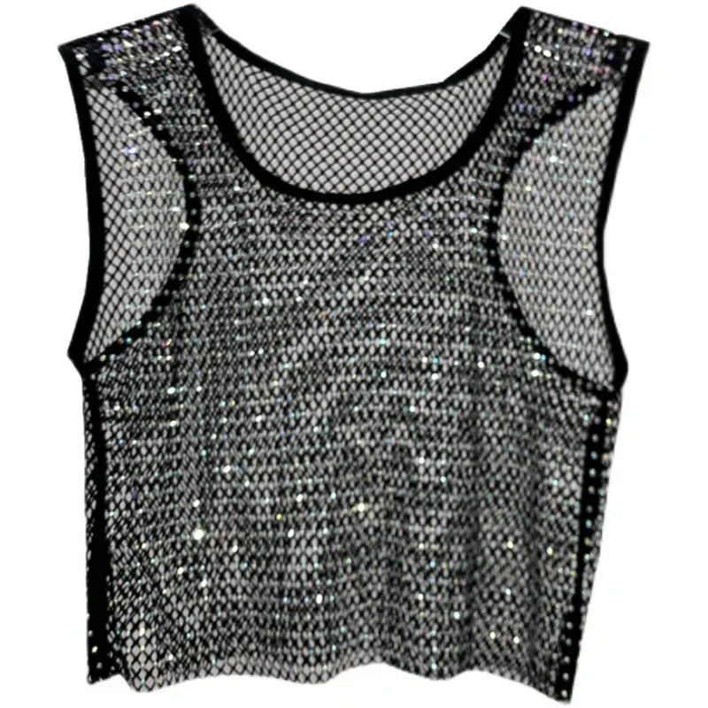 Hot Girl Y2k Small Vest Summer New H Vest with Short Vest and Shiny Women's Round Neck Top