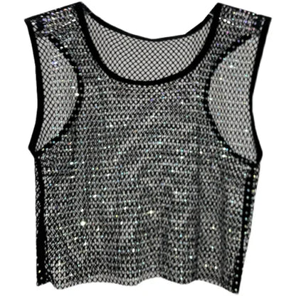Hot Girl Y2k Small Vest Summer New H Vest with Short Vest and Shiny Women's Round Neck Top