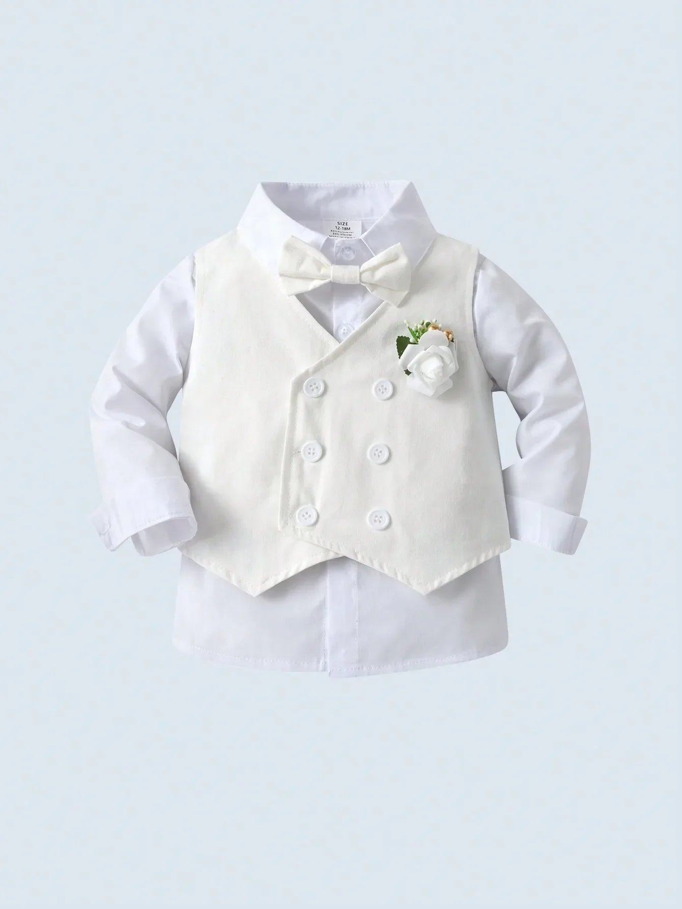 3-Piece Formal Suit Set for Toddler Boys: Shirt, Vest, Pants with Bowtie & Flower Pin