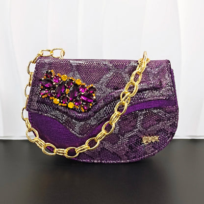 INS Purple Rhinestone-Embellished and Colorful Striped Design Party Wedding Peep Toe Bigger Size Ladies High Heels and Bag Set