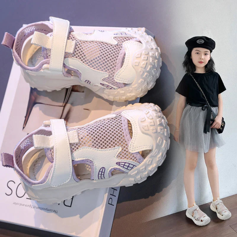 Children's sports sandals 2025new style summer girls' single mesh casual shoes anti-slip boys' closed-toe soft-soled beach shoes