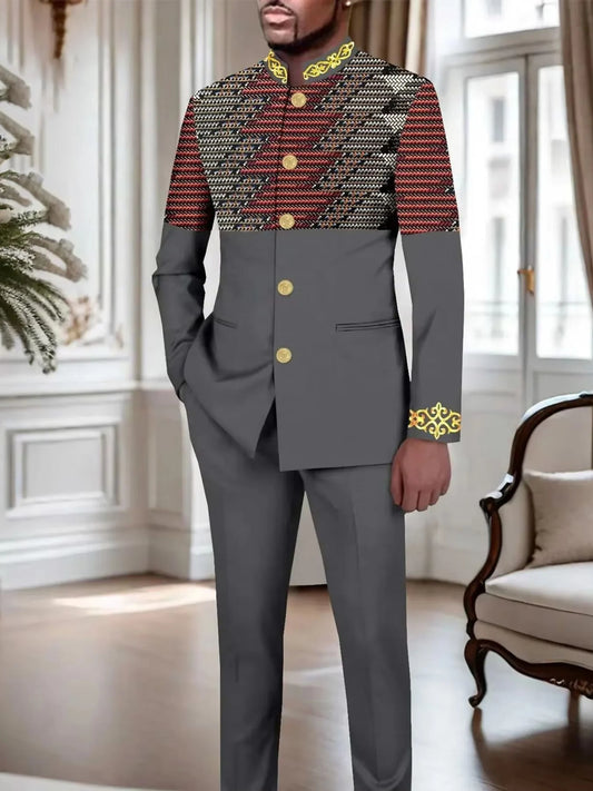 Men's casual two-piece suit set with long sleeves