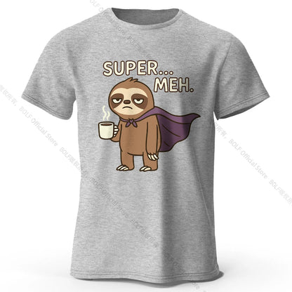 Men's Super Meh Printed T-Shirt 100% Cotton Oversized Apathetic Graphic Tees for Women Summer Tops Slacker Streetwear