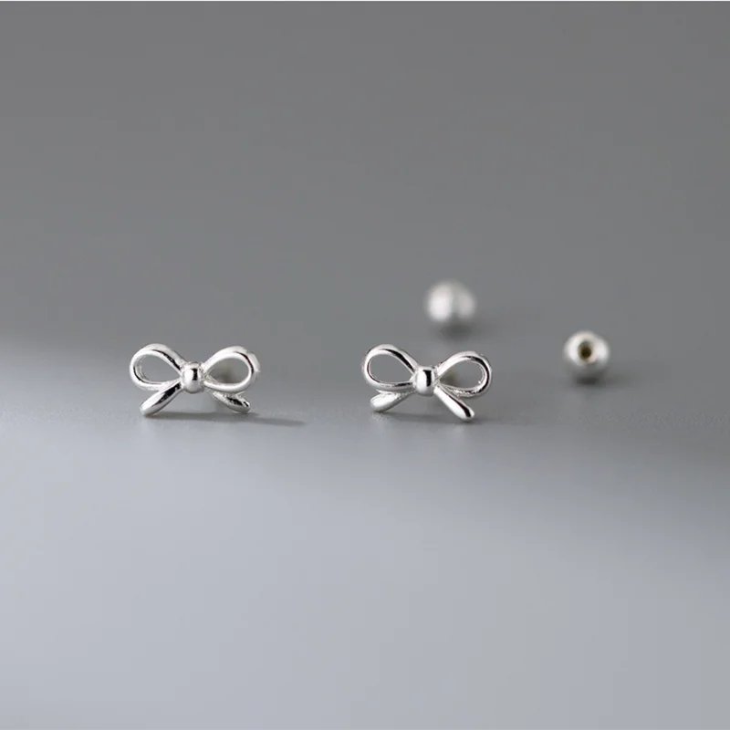 925 Sterling Silver Romantic Bow Screw Bead Piercing Stud Earrings for Women Fashion Simple Cute Girls Party Jewelry Gift