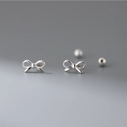 925 Sterling Silver Romantic Bow Screw Bead Piercing Stud Earrings for Women Fashion Simple Cute Girls Party Jewelry Gift