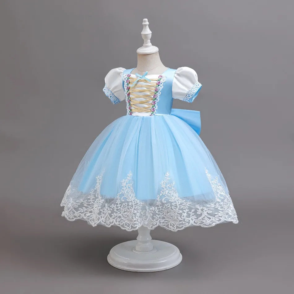 Fashion Girls Rapunzel Dress Up Dresses for Party and Wedding Mesh Lace Girls Dresses Summer Children Girls Party Dresses ASQ03