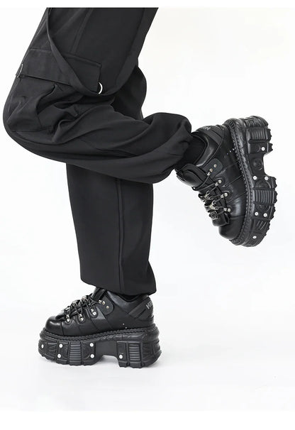 2026 New Punk Style Women Shoes Lace-up Heel Height 6CM Platform Shoes Woman Gothic Ankle Rock Boots Metal Decor Woman Sneakers