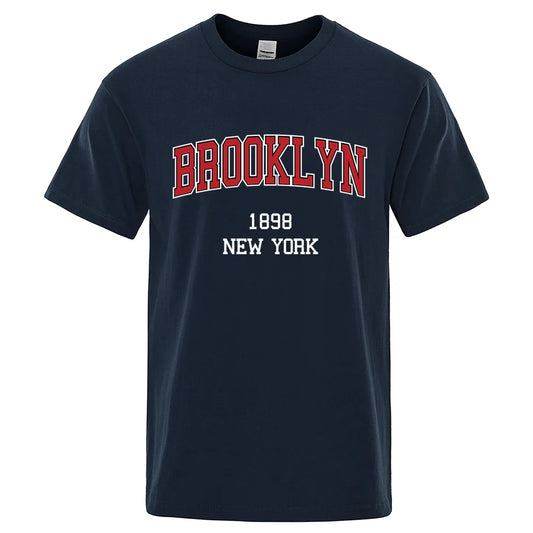 Brooklyn 1898 New York City Letter Prints T Shirt Men Creativity Tee Clothes T-Shirts Loose Summer Tshirt Cotton Breathable Tops