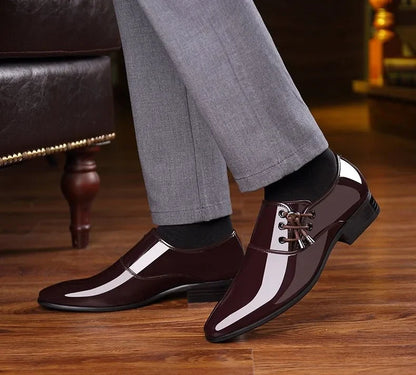 Men's Formal Shoes Patent Leather Pointed Toe Social Shoe Male Bright Upper Spring Autumn 2025 Style High Quality Fashion 39 New