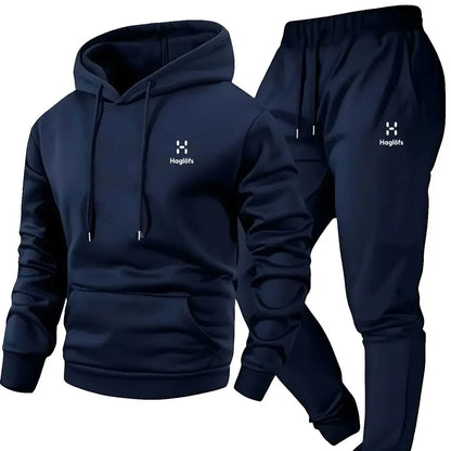 Soft Comfortable Fabric Men's Autumn Winter Casual Two-Piece Hoodie Sweatshirt Long Pants Suit with Pockets Regular Fit Outdoor