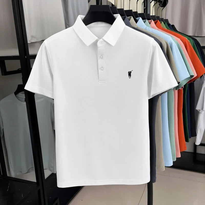 Luxury brand pony embroidery short sleeve polo shirt summer breathable solid color casual men T-shirt fashion high-end Paul top